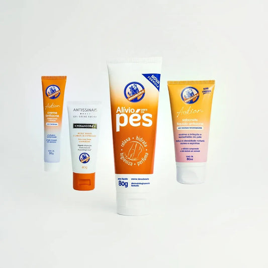 Minancora da Cabeça aos Pés: Sabonete Líquido Facial + Creme Action + Alívio para os Pés + Creme Antissinais + Sabonete em Barra