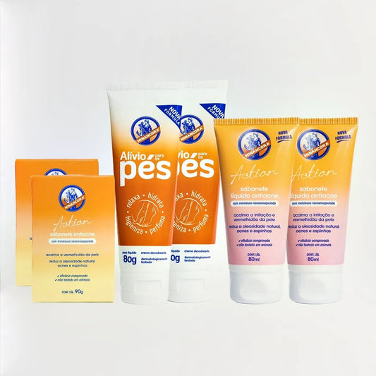 Kit Todo Mundo: 2x Sabonete Líquido Facial + 2x Sabonete em Barra Antiacne + 2x Creme Alívio para os Pés