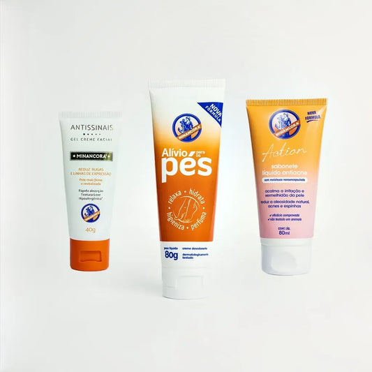Kit Relaxante: Sabonete Líquido Facial + Alívio para os Pés + Creme Antissinais